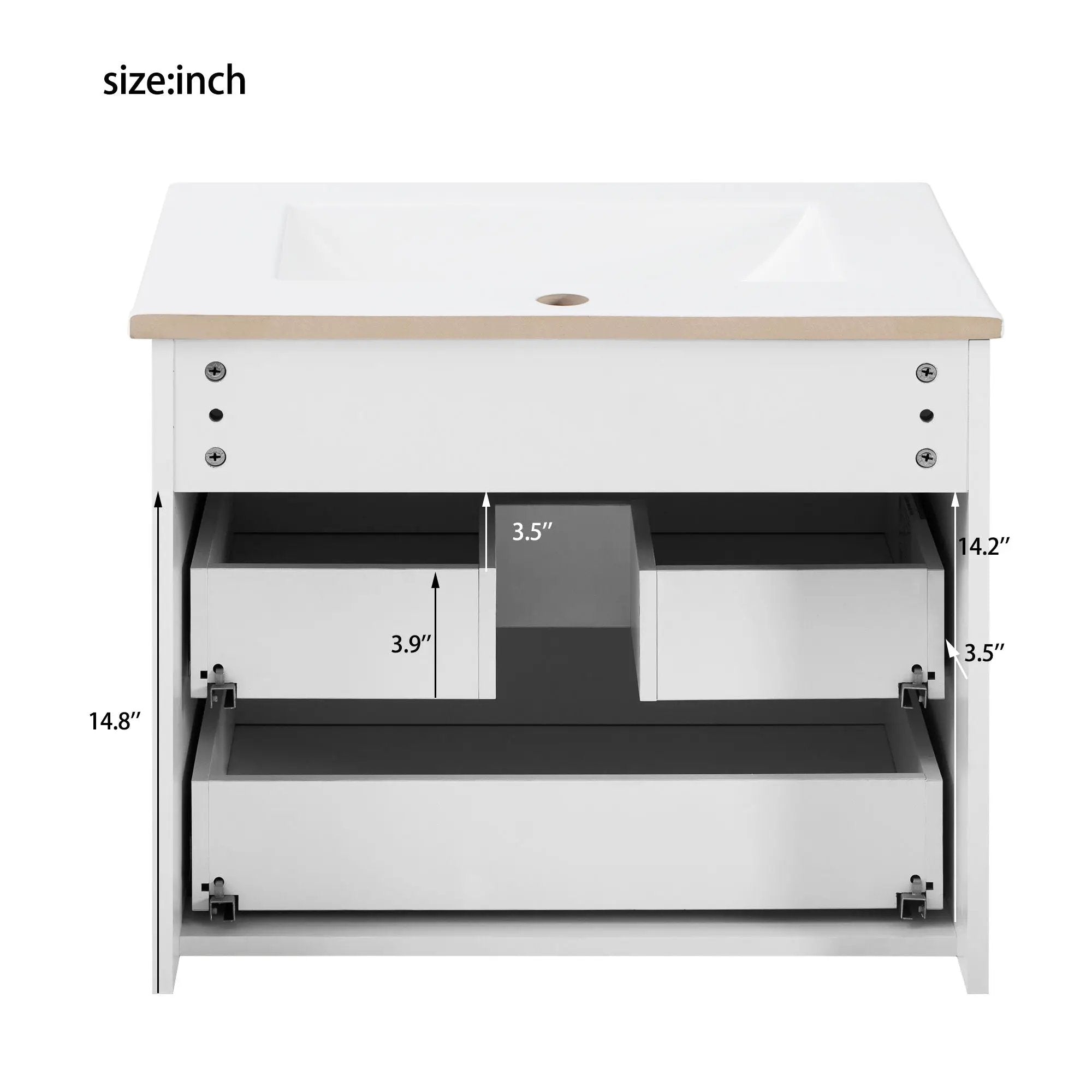 Wall Mounted Floating Cabinet With Double Drawer, Rectangular Sink by Unique Piece Furniture