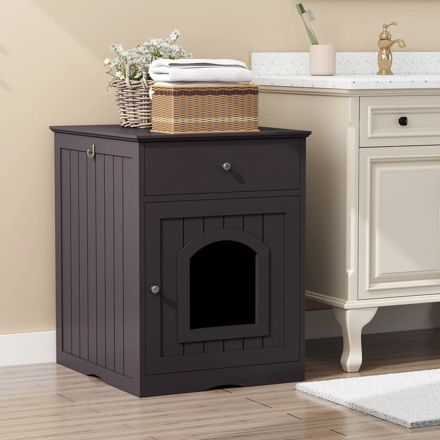 Pet House Cat Litter Box Enclosure With Drawer, Side Table by HouseOfZazla