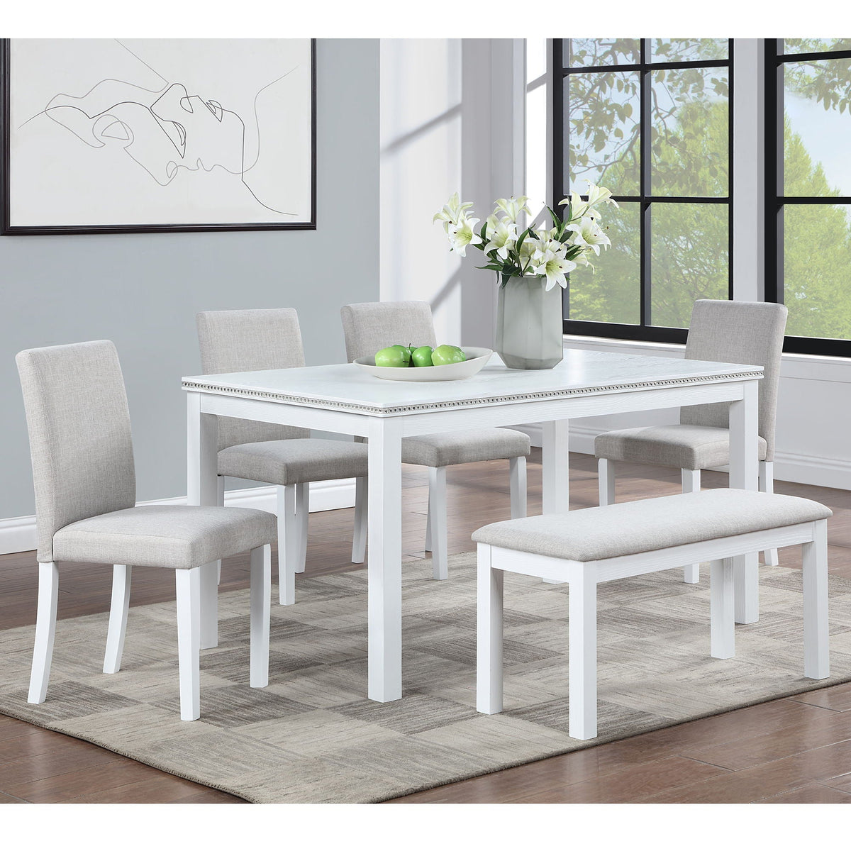 Dining Table Set with Crystal Decoration and Upholstered Chairs - Gray or White, photo 23 of 24