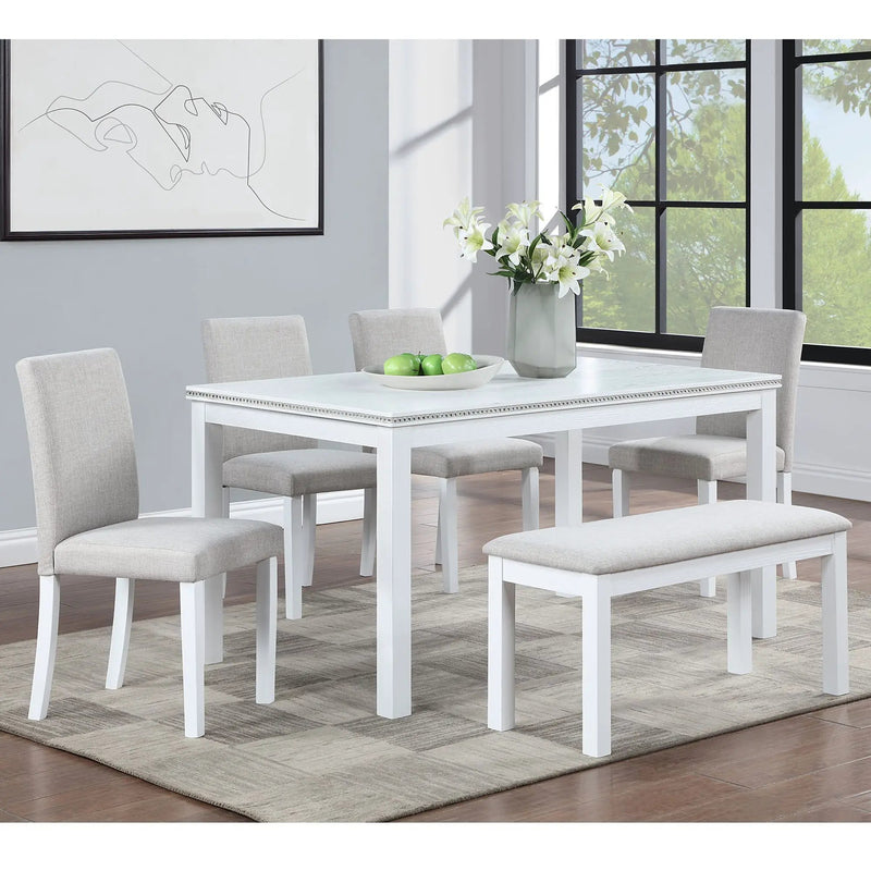 Dining Table Set With Crystal Decoration And Upholstered Chairs by Unique Piece Furniture