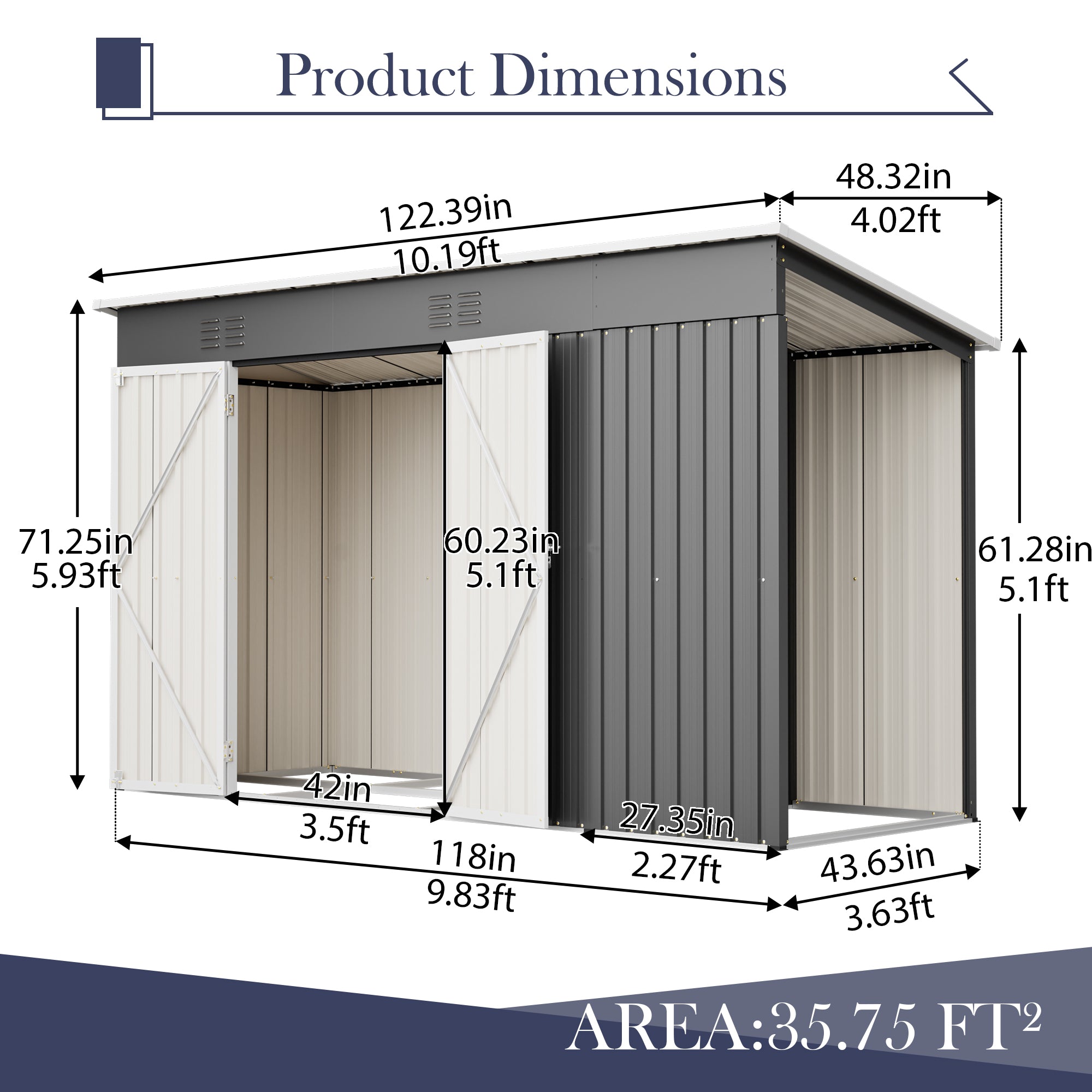 10'x4' Outdoor Metal Storage Shed for Garden Tools Lockable Door With Floor Frame by HouseOfZazla