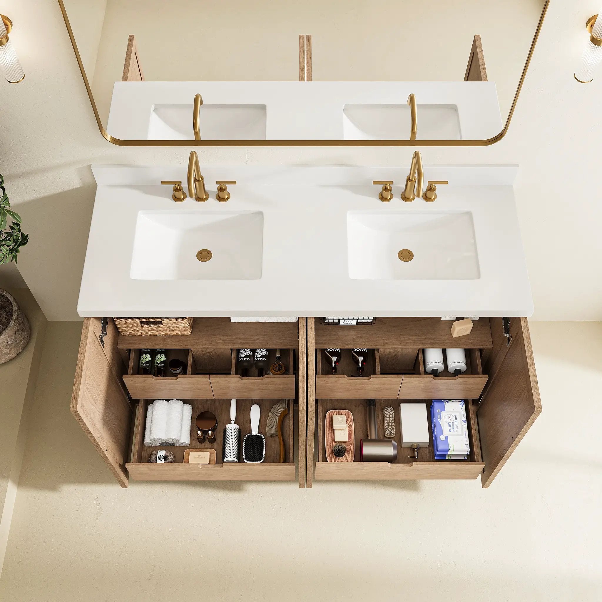 Fully Assembled 60'' Light Coffee Single Sink Bathroom Vanity by HouseOfZazla