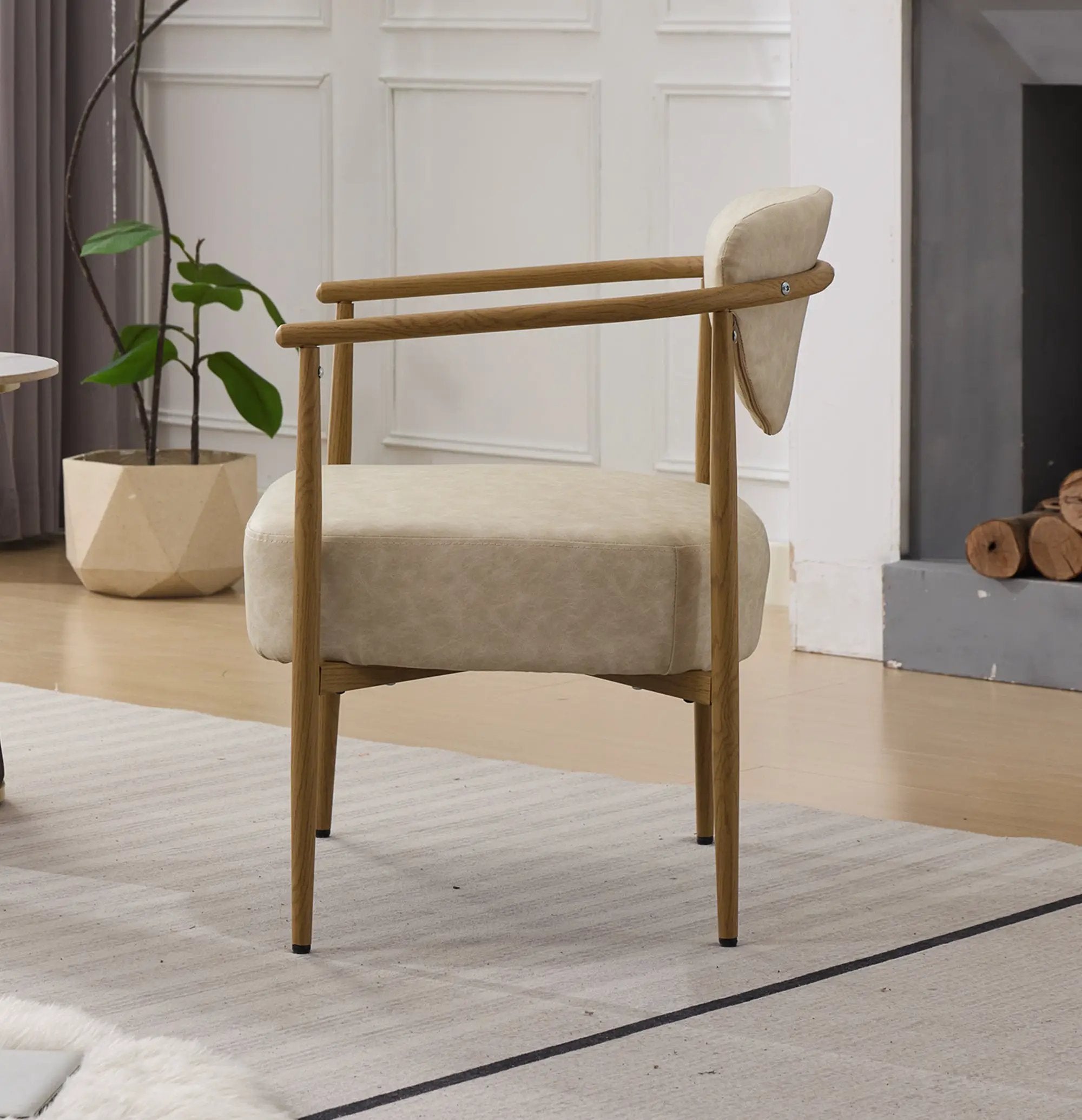 Beige PU Leather Dining Room Chair with Metal Frame by HouseOfZazla