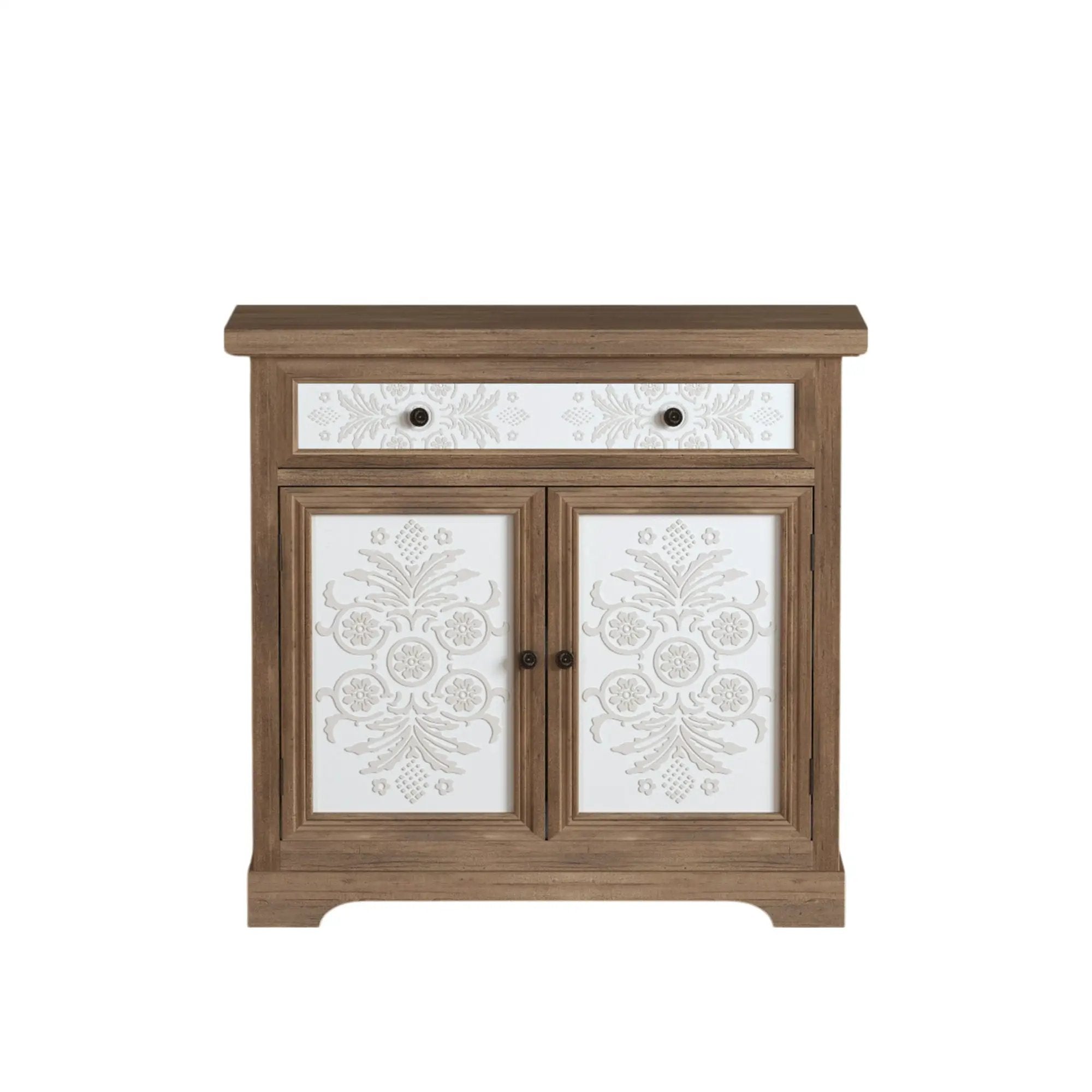 Accent Cabinet With Carved Floral Panels, Sideboard With Drawer And Double Doors - Antique Brown / White by Unique Piece Furniture