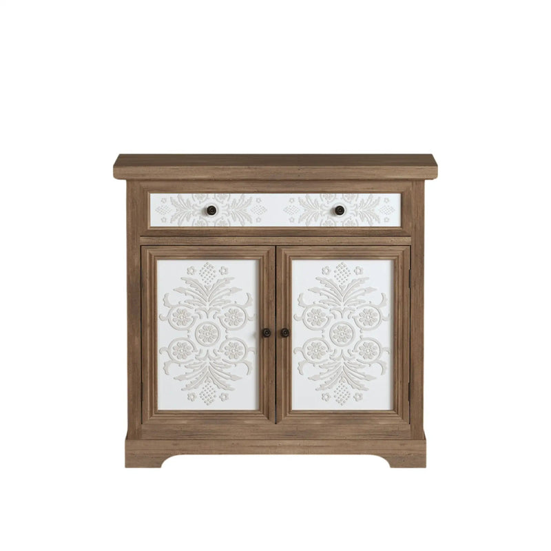 Accent Cabinet With Carved Floral Panels, Sideboard With Drawer And Double Doors - Antique Brown / White by Unique Piece Furniture
