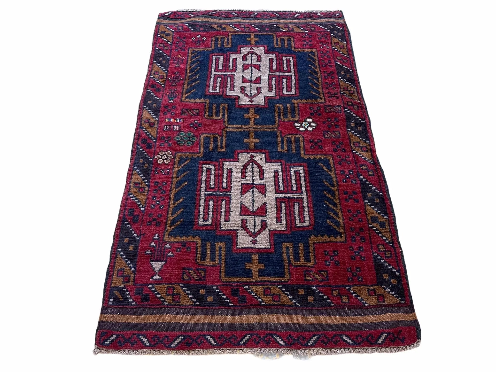 2' 9" X 4' 7" Vintage Handmade Tribal Wool Rug Balouchi Rug Afghan Rug Red Beige by Jewel Rugs
