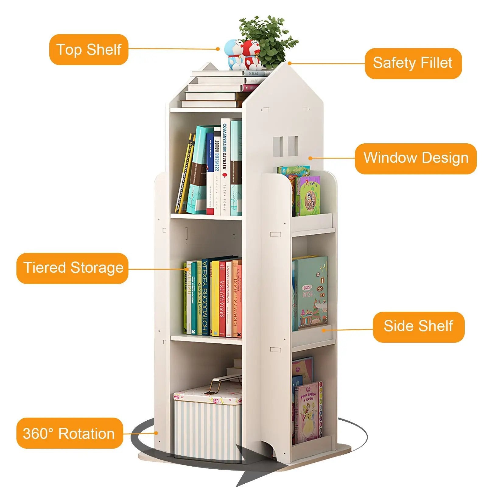 4-Tier Rotating Bookshelf for Bedroom and Living Room by HouseOfZazla