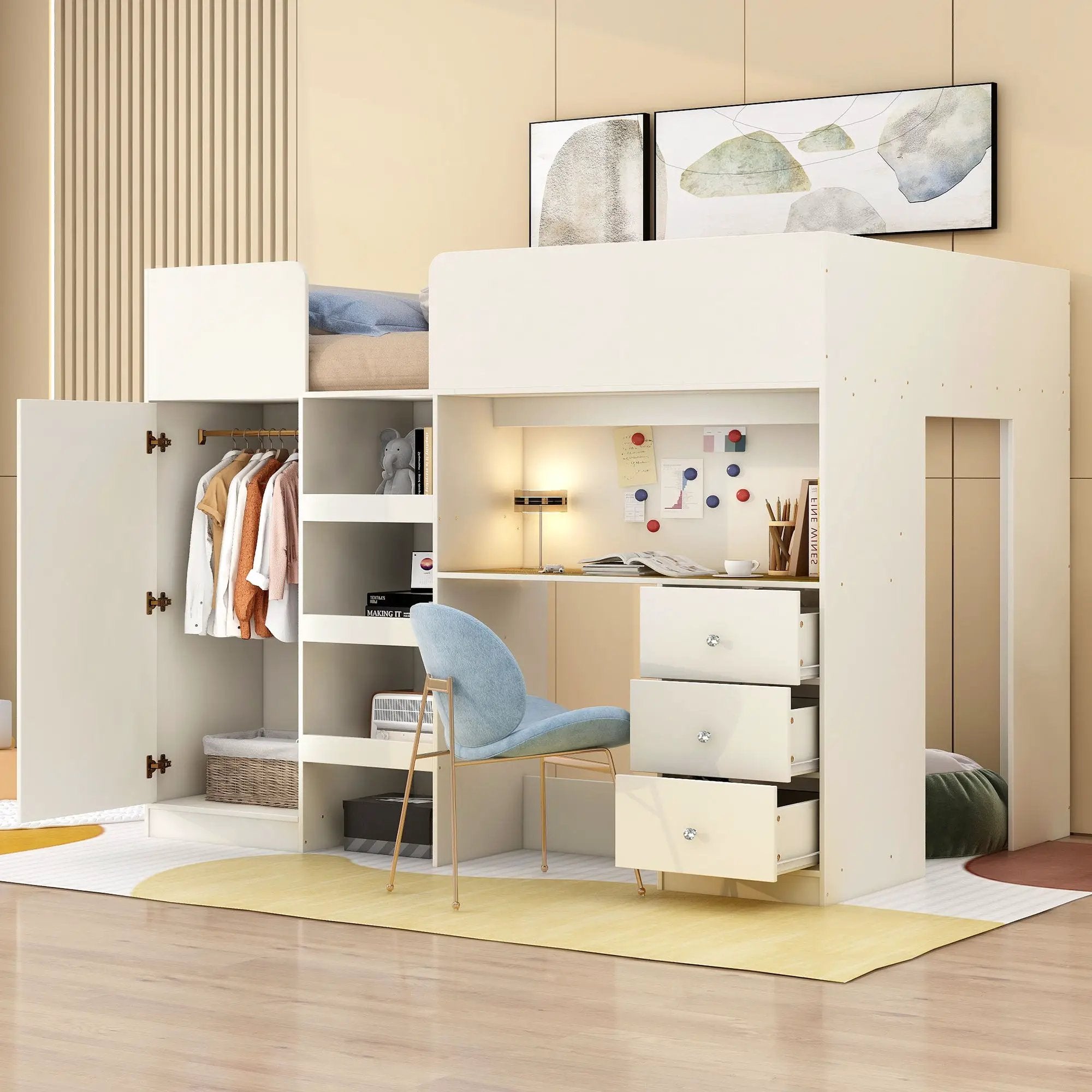 Loft Bed With Built In Wardrobe, Desk, Shelves, And Drawers by HouseOfZazla