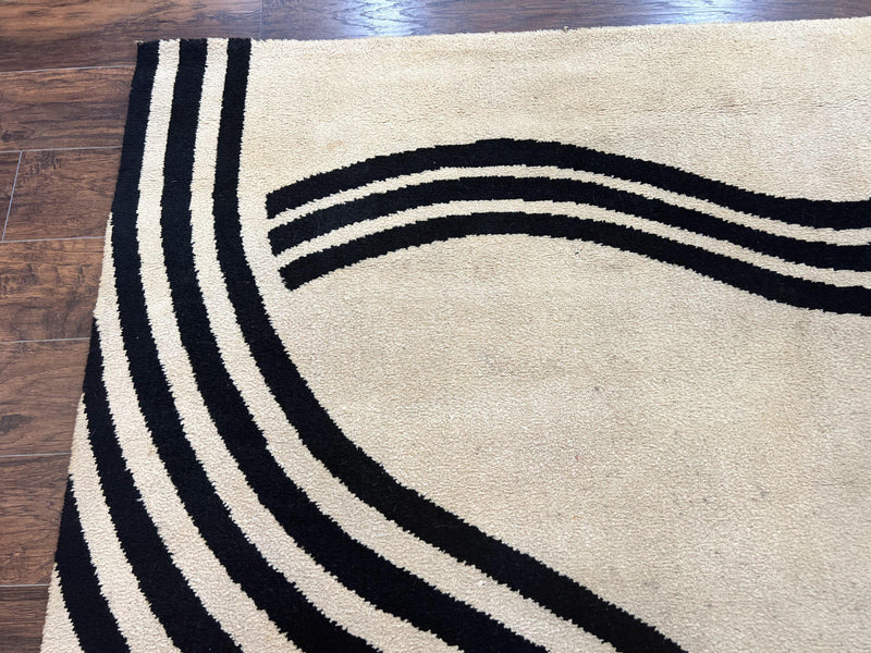 Modern Rug 6x9, Cream and Black, Abstract Pattern by Jewel Rugs
