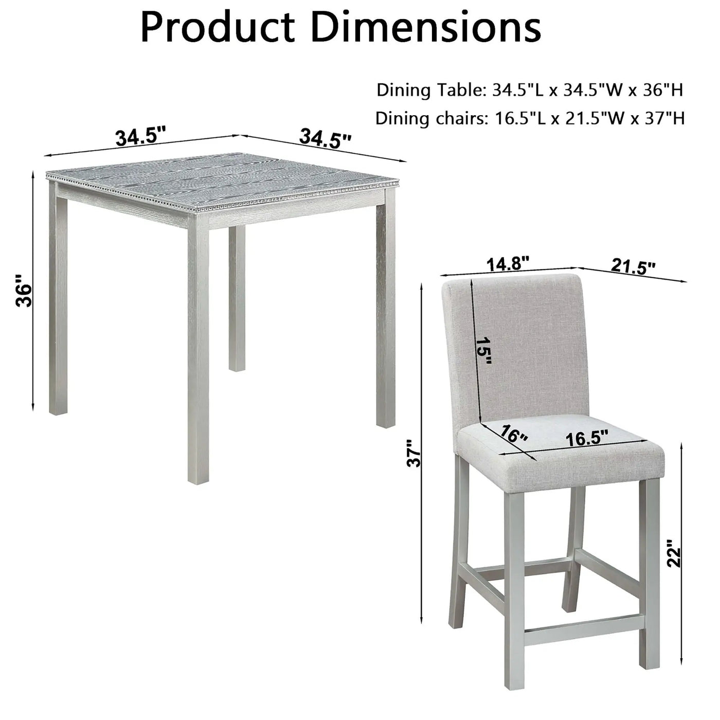 5 Piece Counter Height Table Set, Square Table And 4 Upholstered Chairs by HouseOfZazla