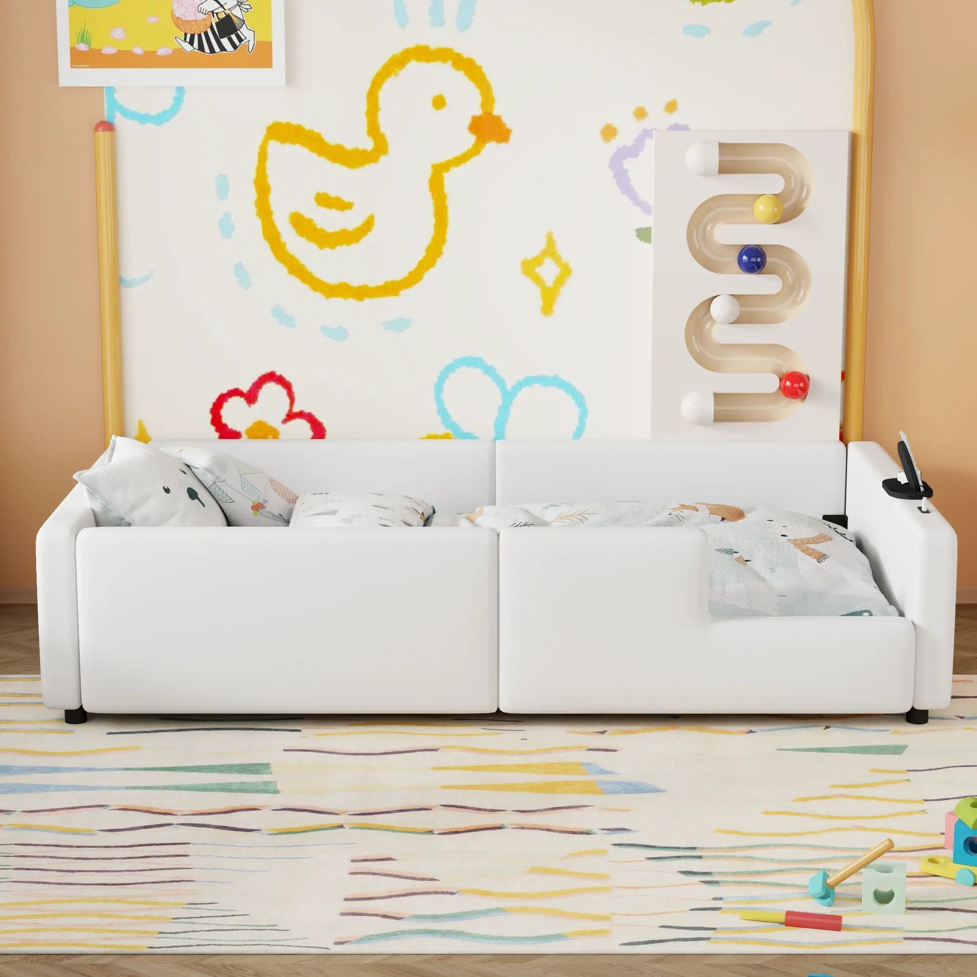 Platform Bed With Guardrail And Charging Station by HouseOfZazla