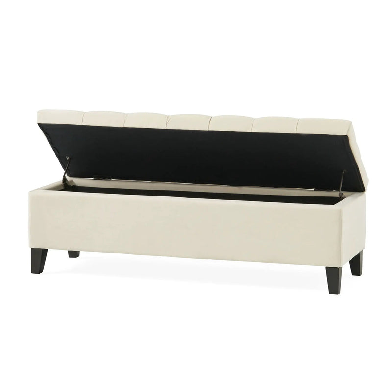 Button Tufted Diamond Stitch Storage Ottoman - Beige by HouseOfZazla