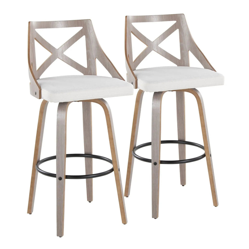 Charlotte - Farmhouse Fixed Height Barstool With Swivel & Round Footrest (Set of 2) - Light Gray / Cream by Unique Piece Furniture