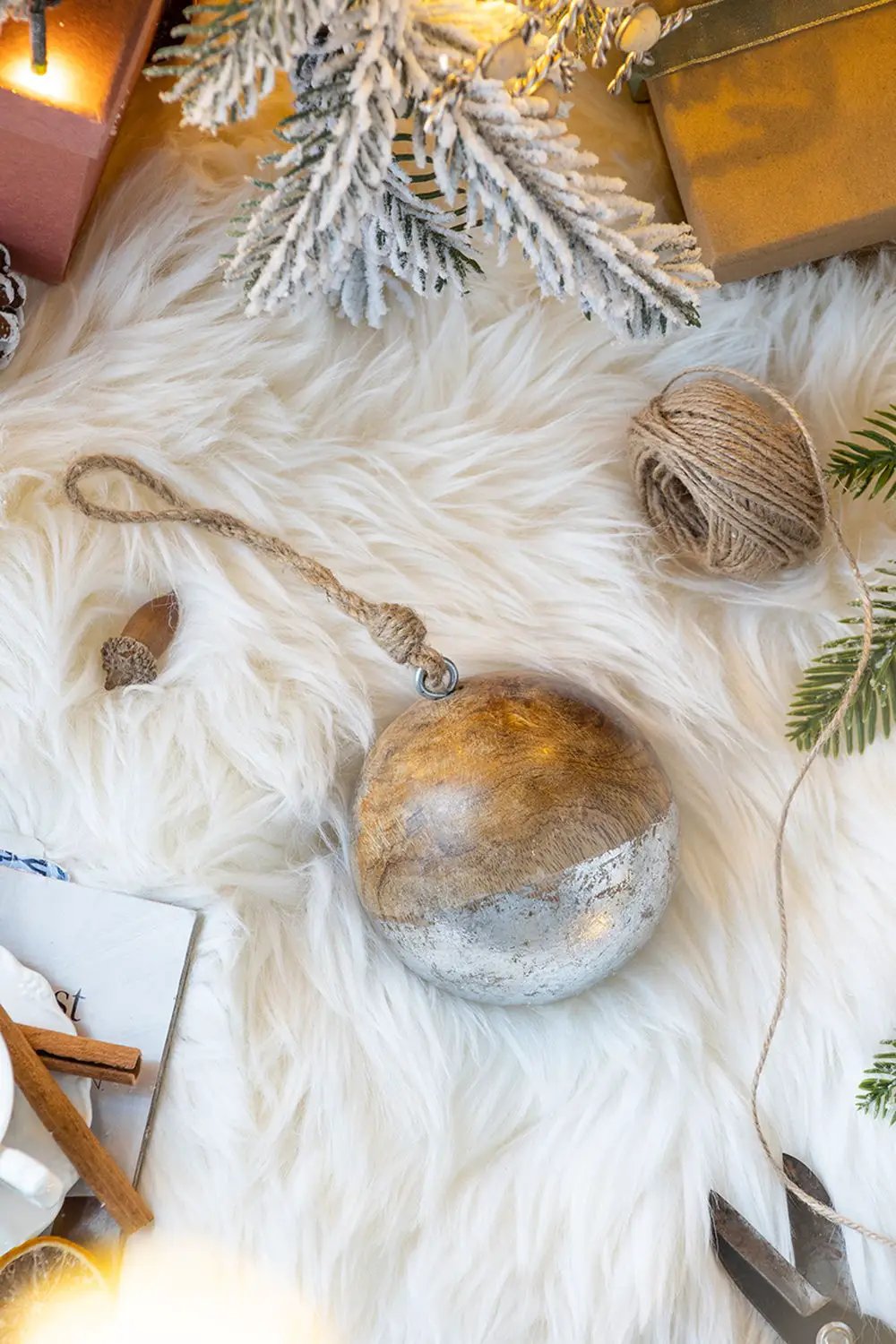 Christmas Ball Ornaments, Wood Decorative Hanging Ball Christmas Tree Ornaments For Holiday Party Decorations by HouseOfZazla