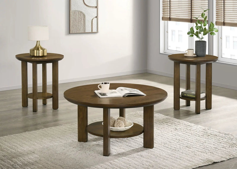 Ottowa 3-piece Round Wood Coffee Table Set Brown by Unique Piece Furniture