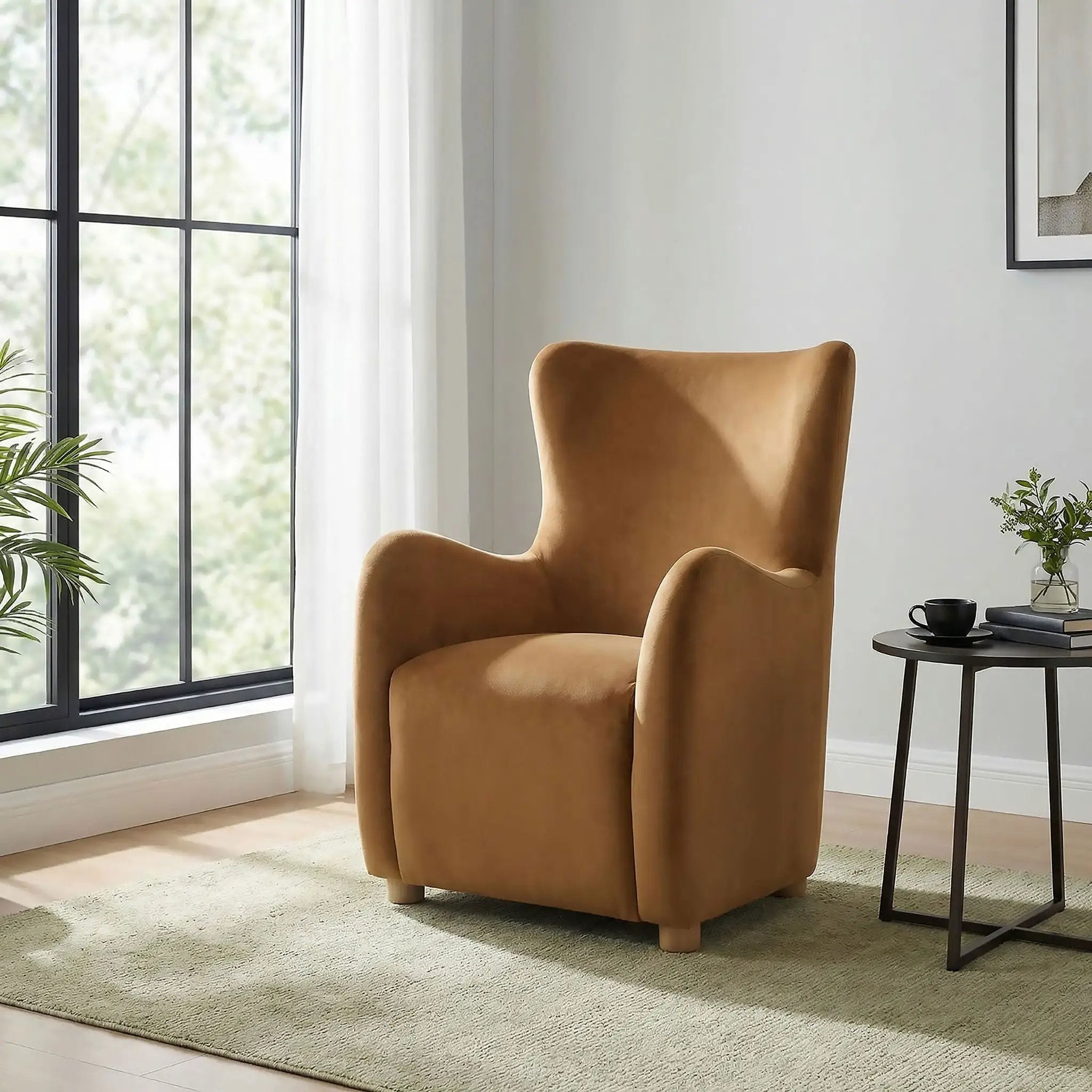 Thornton Velvet Upholstered Wingback Lounge Accent Chair Cognac by Unique Piece Furniture