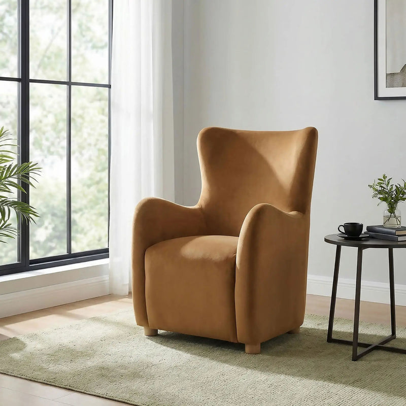 Thornton Velvet Upholstered Wingback Lounge Accent Chair Cognac by Unique Piece Furniture