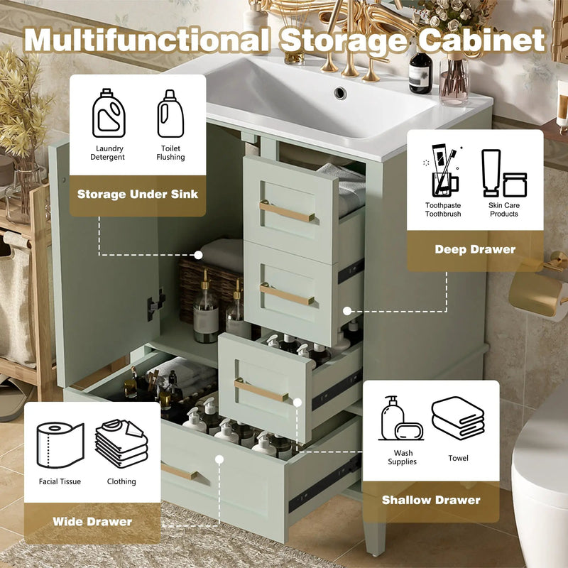 24.8" Bathroom Vanity with Ceramic Sink, Modern Freestanding Cabinet by HouseOfZazla