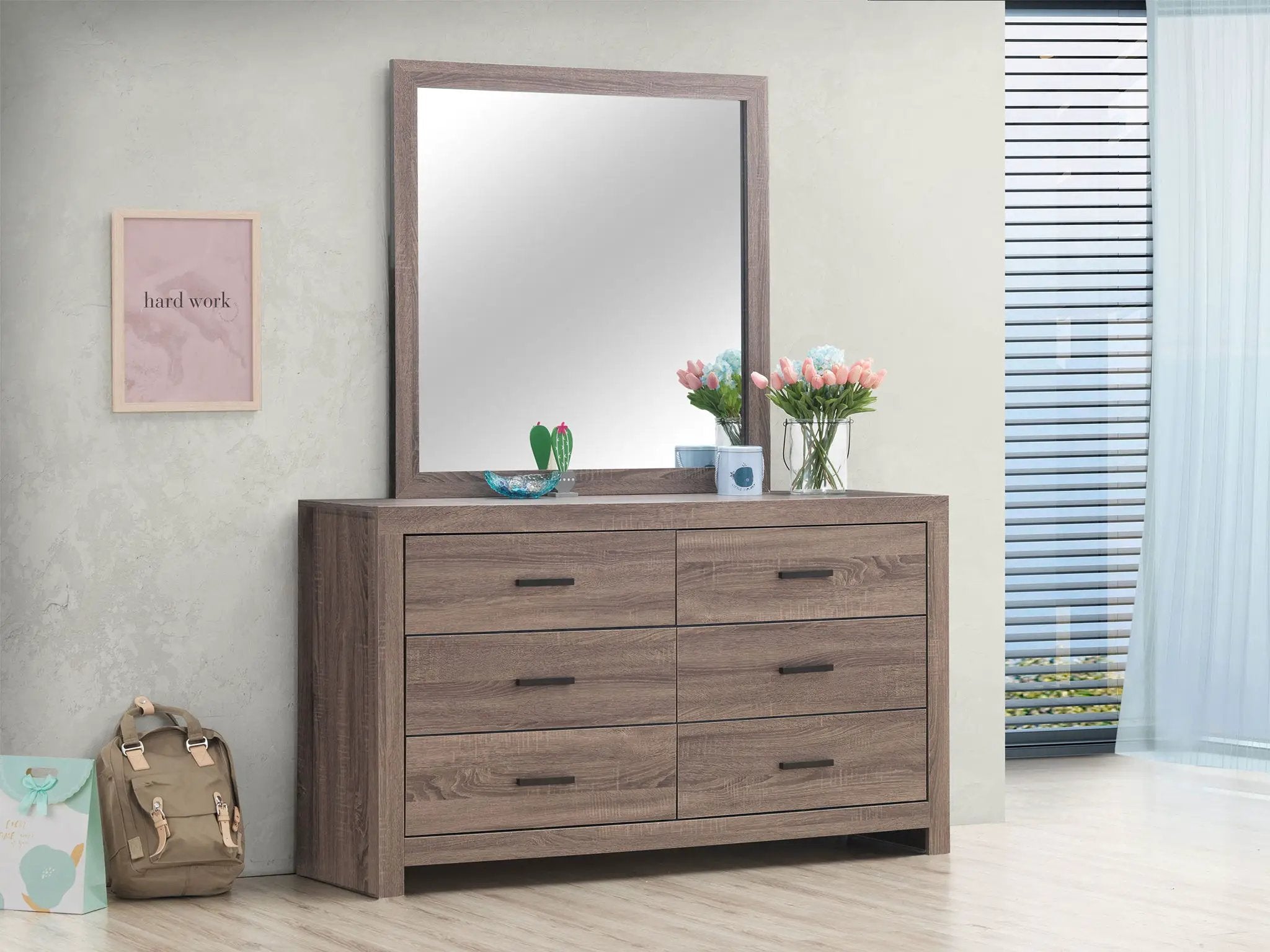 Brantford 6-drawer Dresser with Mirror Barrel Oak by Unique Piece Furniture