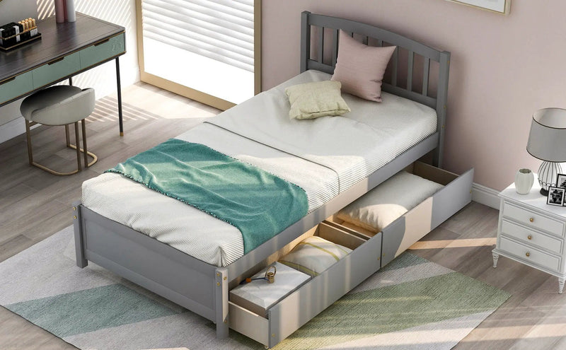 Platform Storage Bed Wood Bed Frame With Two Drawers And Headboard by HouseOfZazla