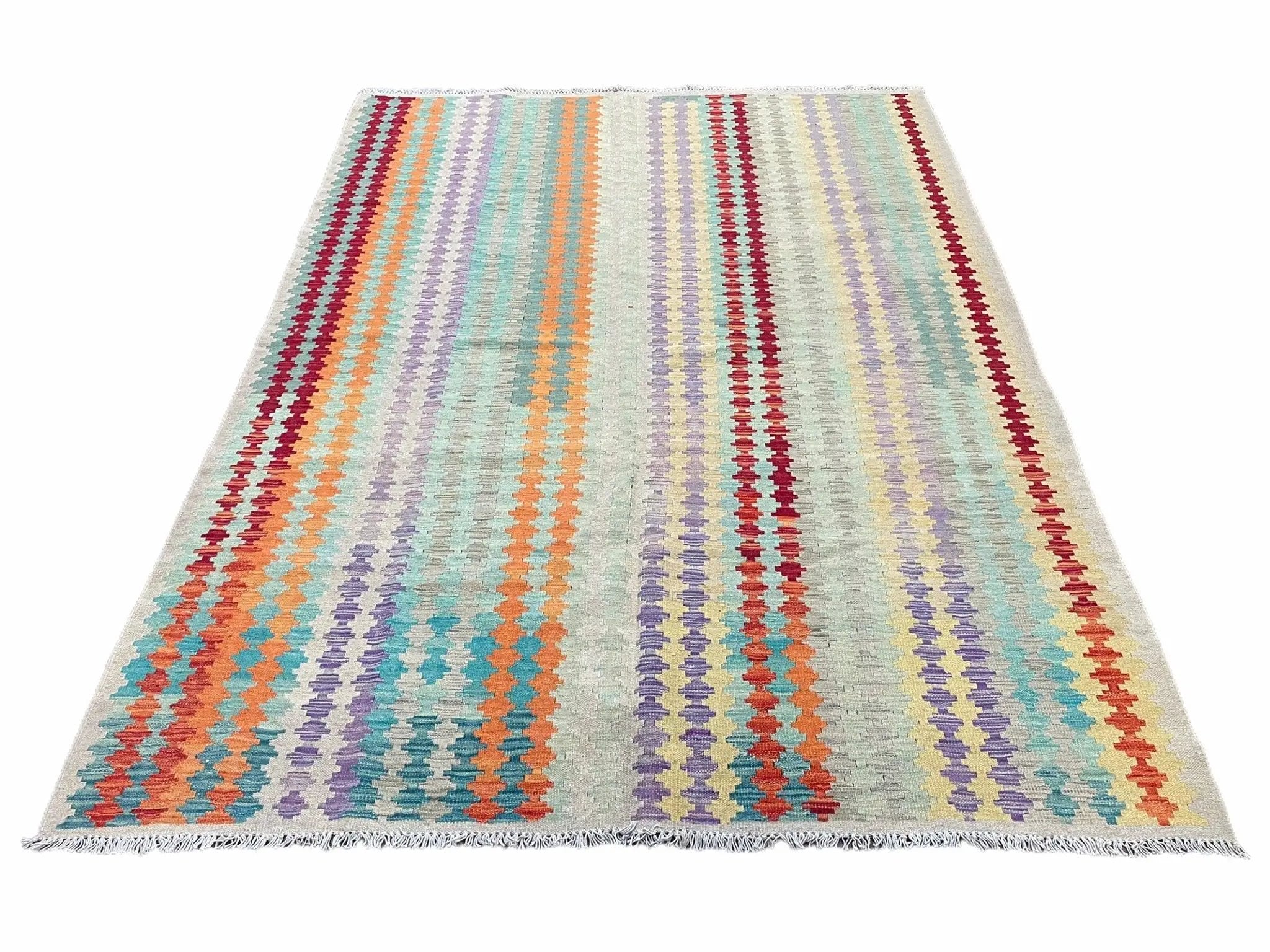 Colorful Kilim Rug 6x8 Multicolor Turkish Kilim Rug 6 x 8 Flat Weave Kilim Playful Anatolian Kilim Wool Kilim New Rug by Jewel Rugs