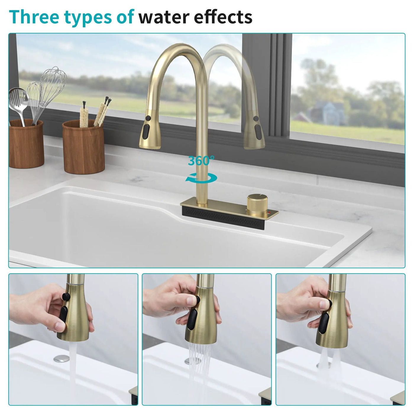 Waterfall Kitchen Sink With Pull Out Faucet & Cup Washer by HouseOfZazla
