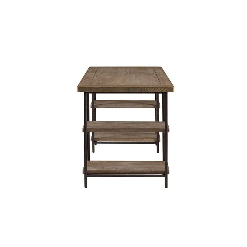 Industrial Style Metal Frame Accent Desk With Side Shelving - Gray by HouseOfZazla