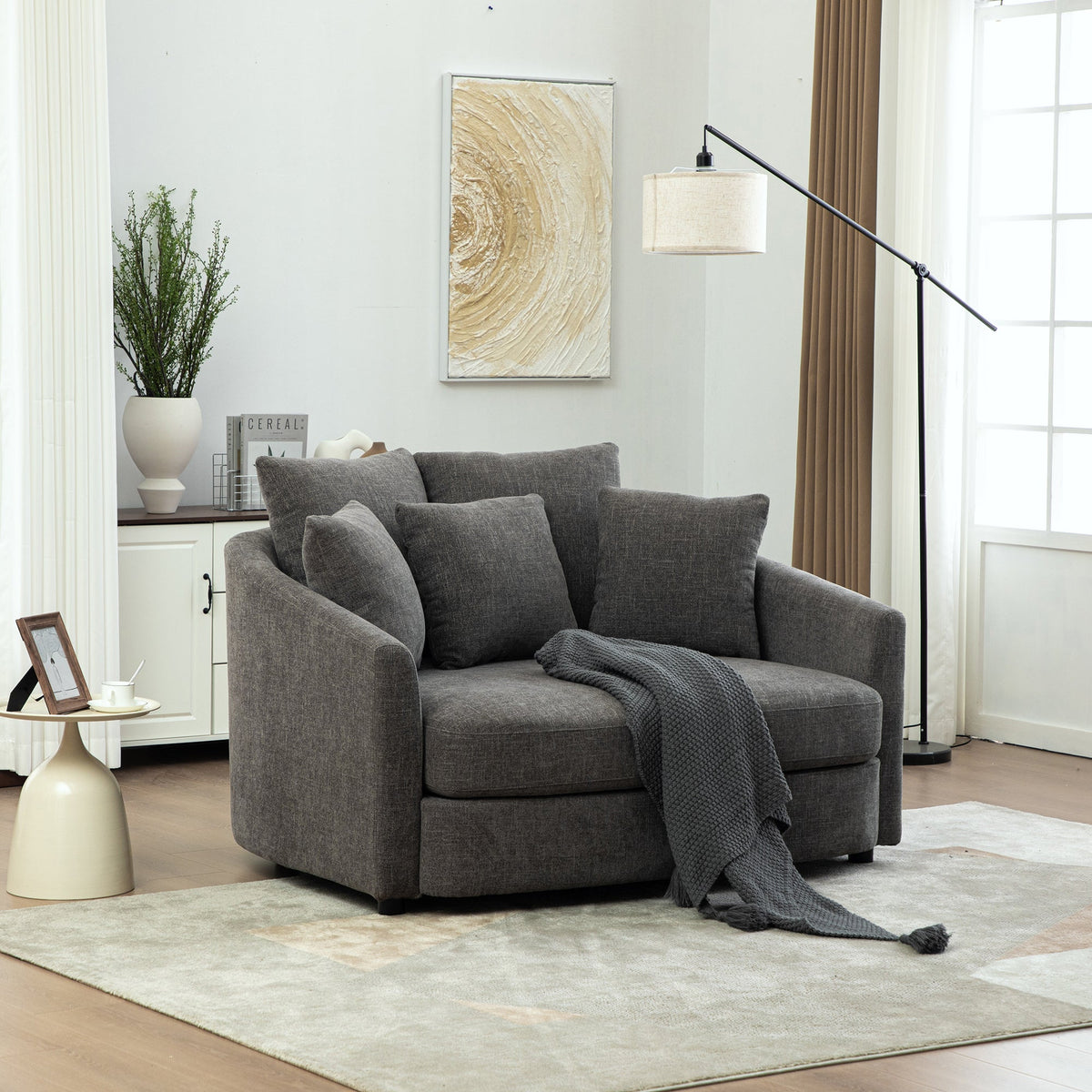 56.3'' Wide Upholstered Round Accent Cuddle Chaise with Cozy Chenille - Default Title