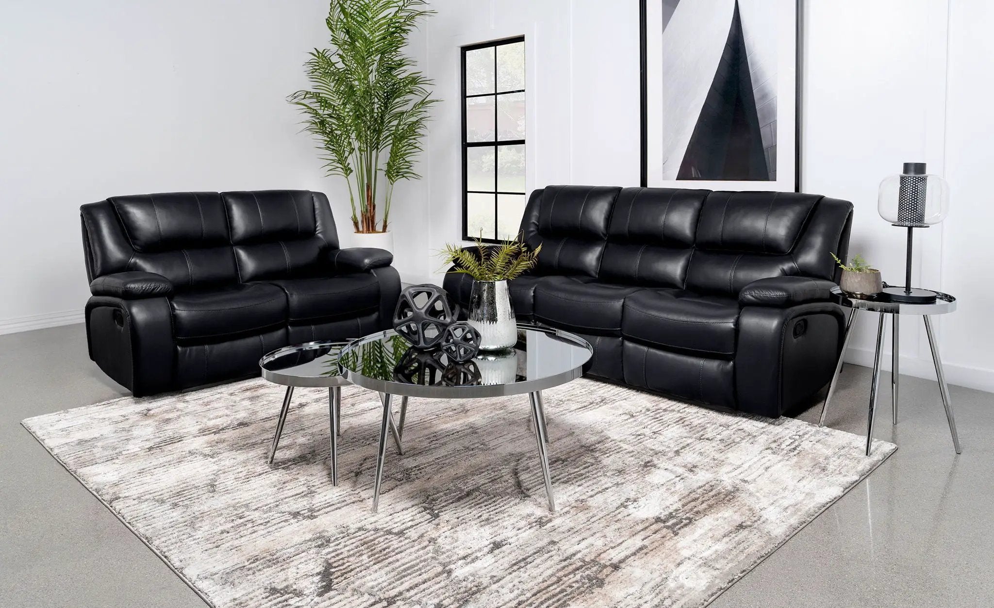 Camila 2-piece Upholstered Reclining Sofa Set Black by Unique Piece Furniture