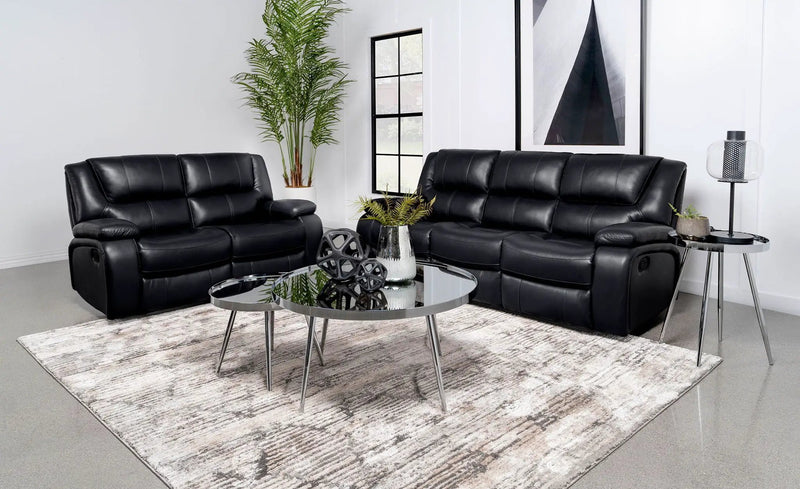 Camila 2-piece Upholstered Reclining Sofa Set Black by Unique Piece Furniture