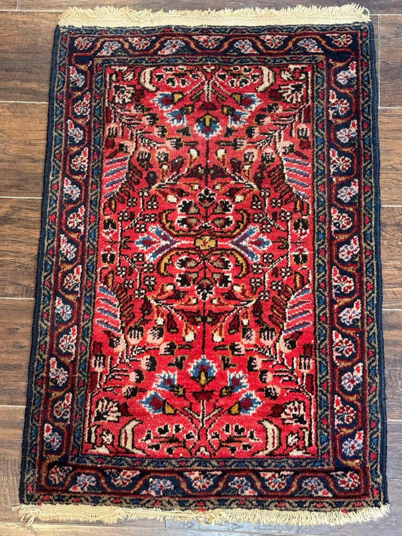 Small Antique Persian Tribal Rug 2x3, Red, Floral, Handmade, Hamadan Rug by Jewel Rugs