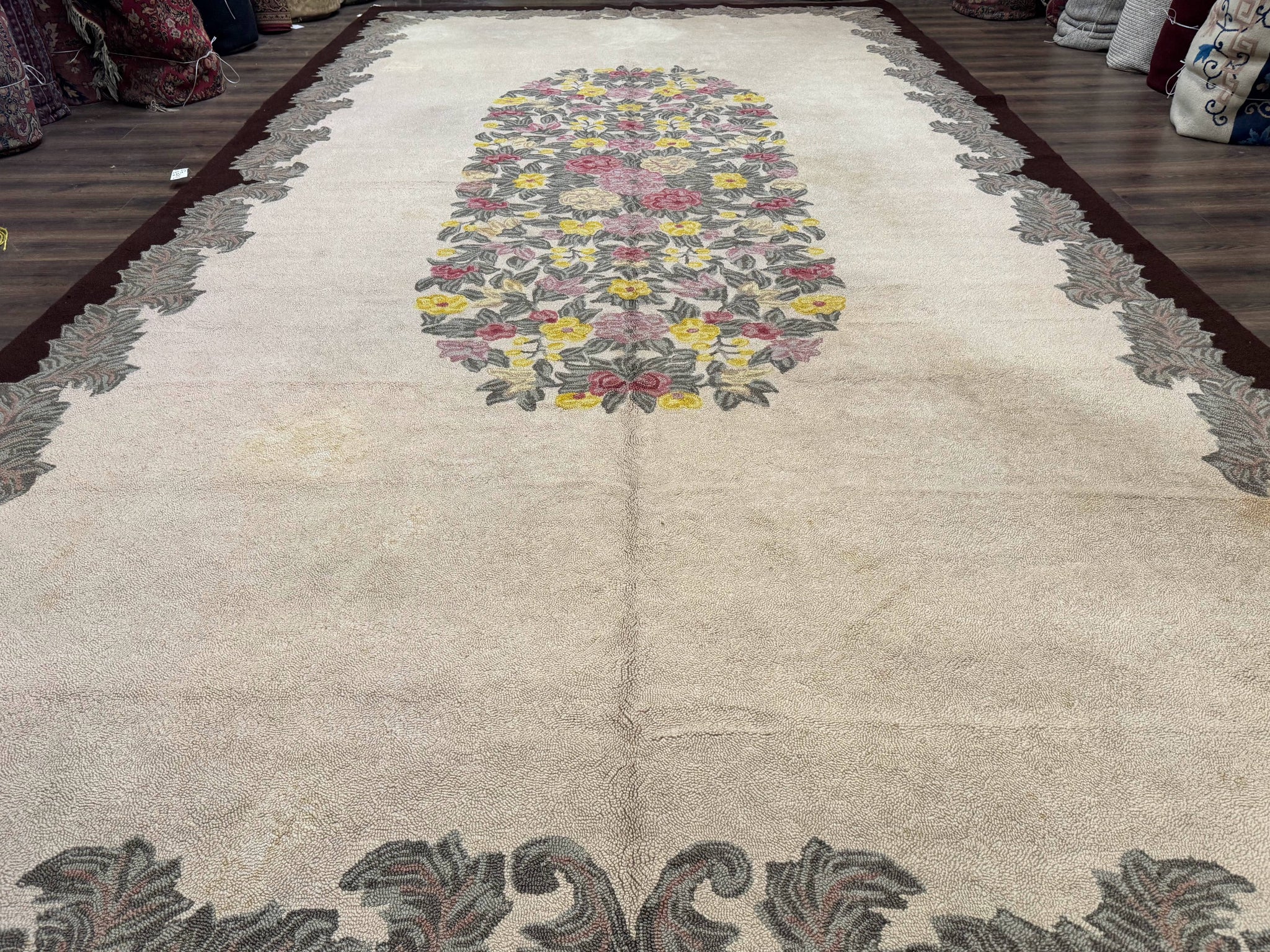 Palace Size American Hooked Rug 11x20 Aubusson Style Ivory by Jewel Rugs