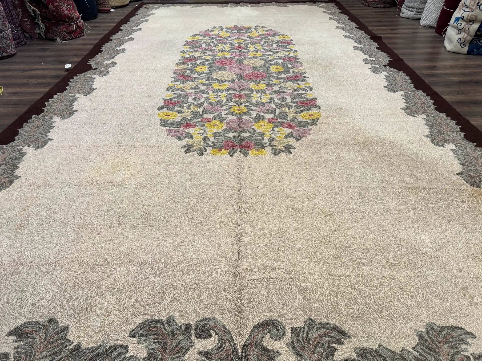 Palace Size American Hooked Rug 11x20 Aubusson Style Ivory by Jewel Rugs