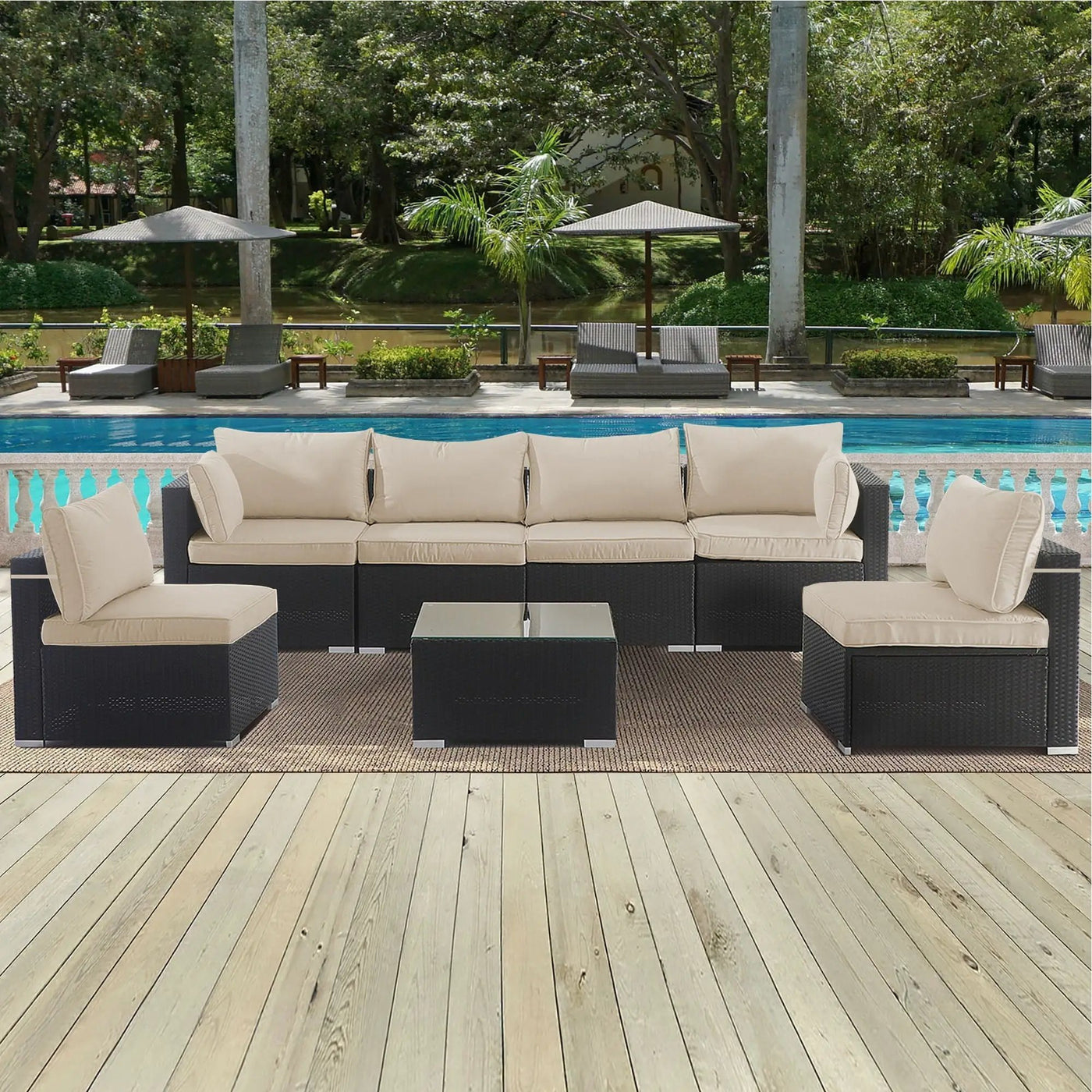 Cushion Covers For 7 Piece Wicker Sectional Sofa, 14 Pack Seat And Back Slipcovers With Zipper by HouseOfZazla