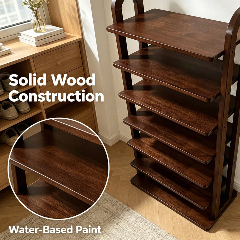 Solid Wood 7-Tier Shoe Rack with Vertical Organizer - Natural Wood, photo 3 of 7