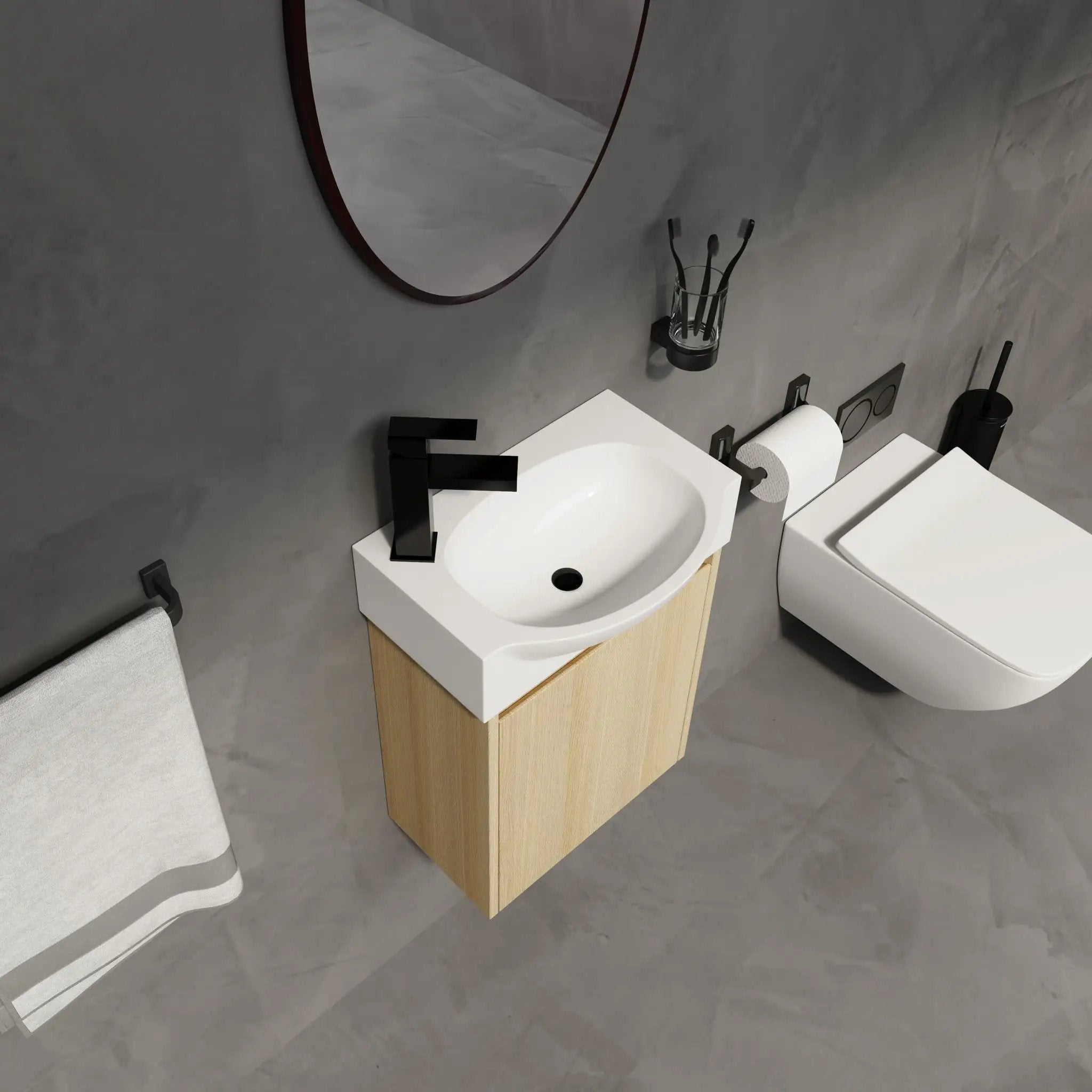 Modern Bathroom Vanity With Ceramic Basin, Wall Mounted Floating Sink Combo, Storage Cabinet by Unique Piece Furniture