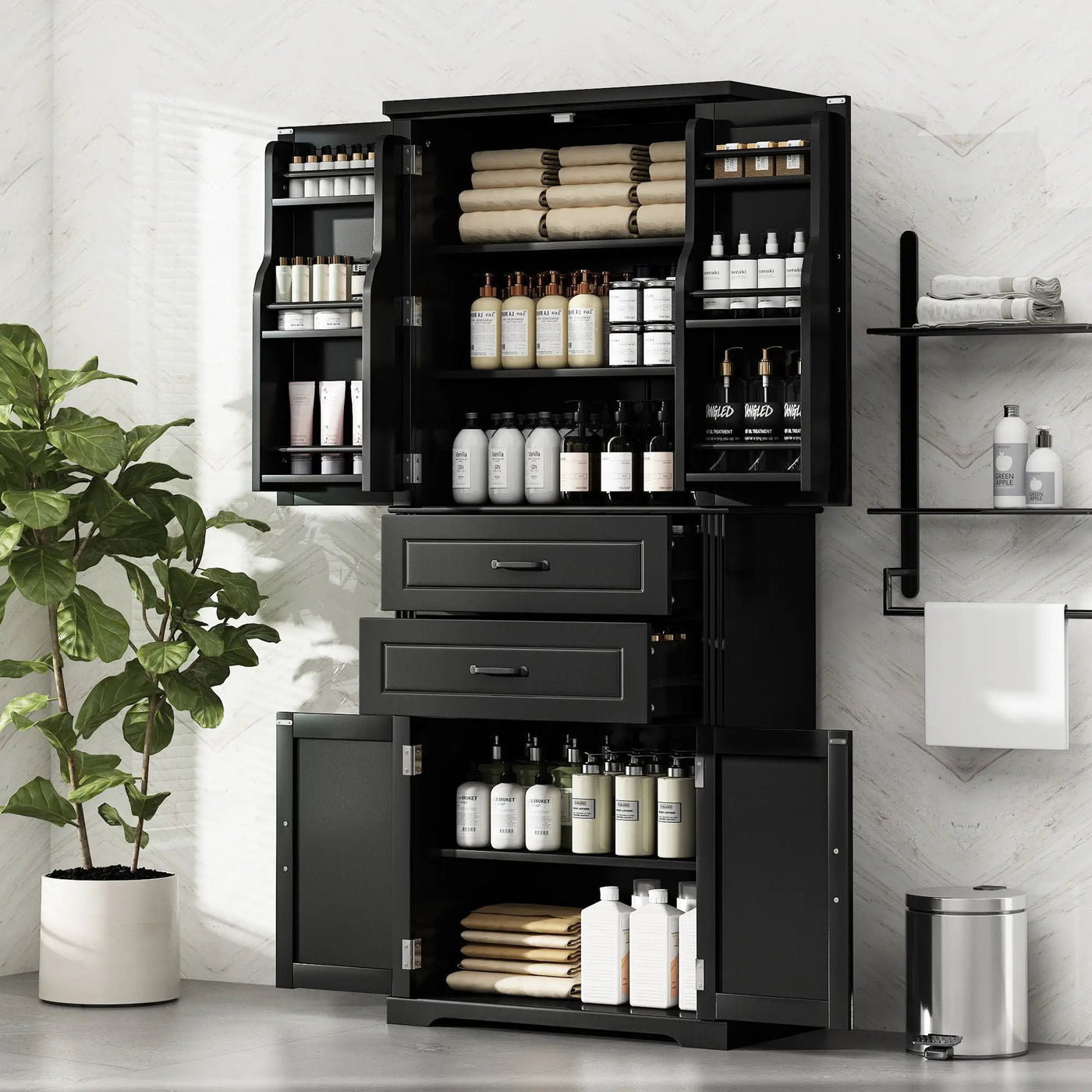 Multi Functional Storage Cabinet With Adjustable Shelves, 2 Drawers, Door Shelves by HouseOfZazla