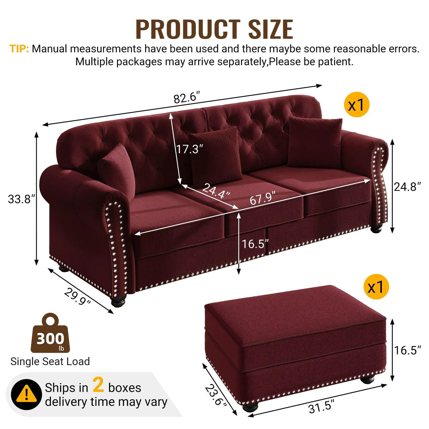 Upholstered 3 Seater Sofa Set With Ottoman by HouseOfZazla
