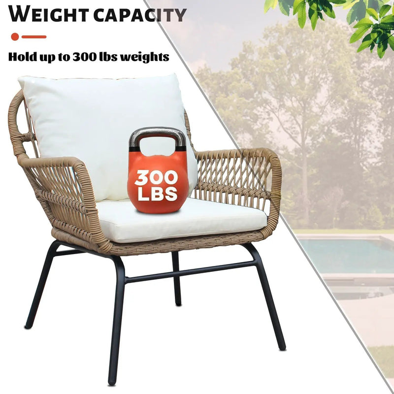 6PCS Outdoor Patio Balcony Natural Color Wicker Sofa Chair Set with Beige Cushion,Round Tempered Glass Table by HouseOfZazla