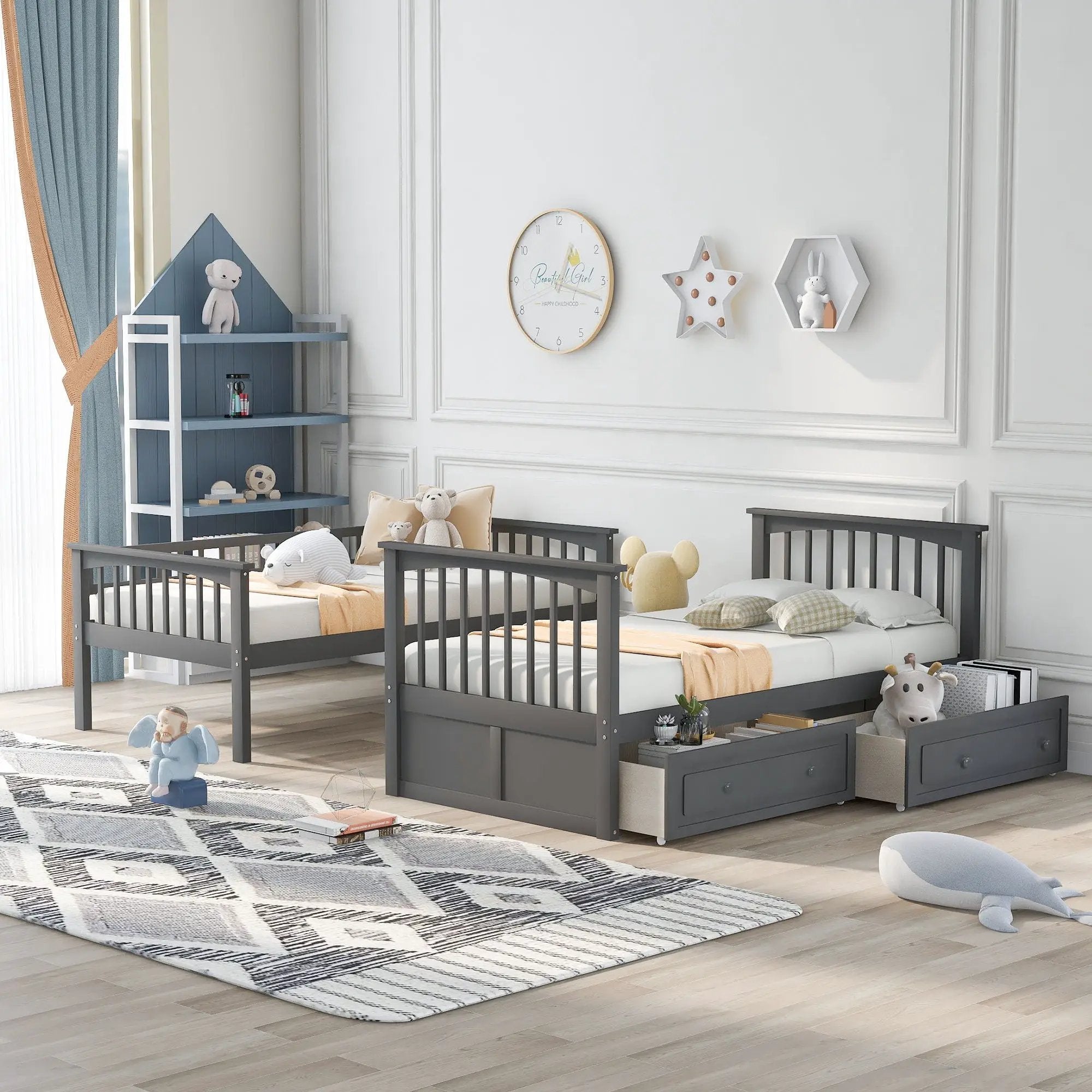 Mystrene - Twin Over Twin Bunk Bed With Drawers, Convertible Beds by Unique Piece Furniture