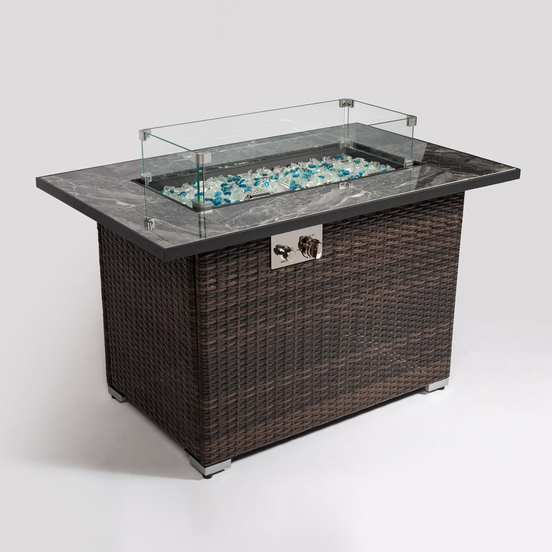 44' Propane Gas Fire Pit Table with Tile Top and Wicker Base by HouseOfZazla