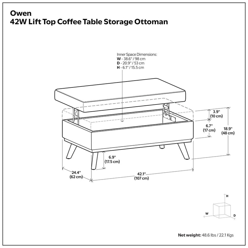 Owen - Lift Top Large Coffee Table Storage Ottoman, Mid Century Style by HouseOfZazla