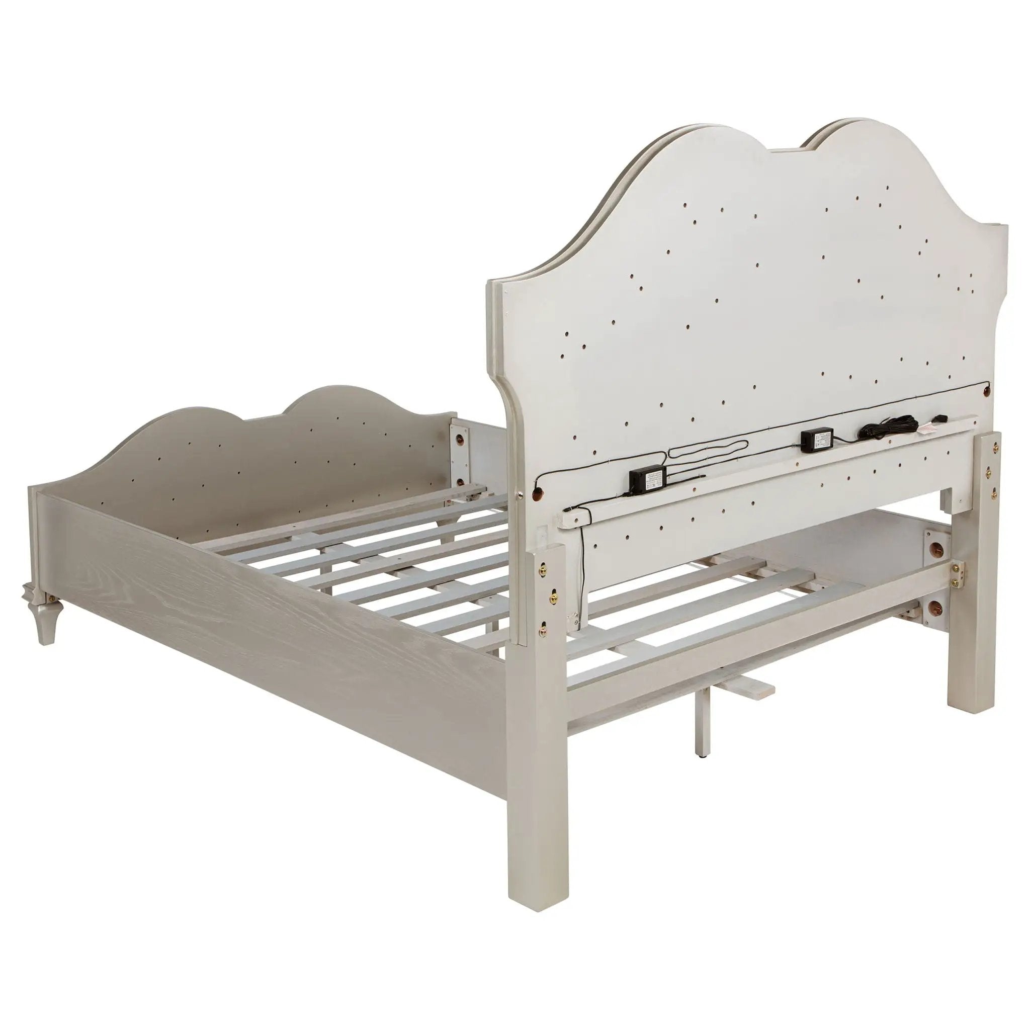 Evangeline Wood Queen LED Panel Bed Silver Oak by Unique Piece Furniture