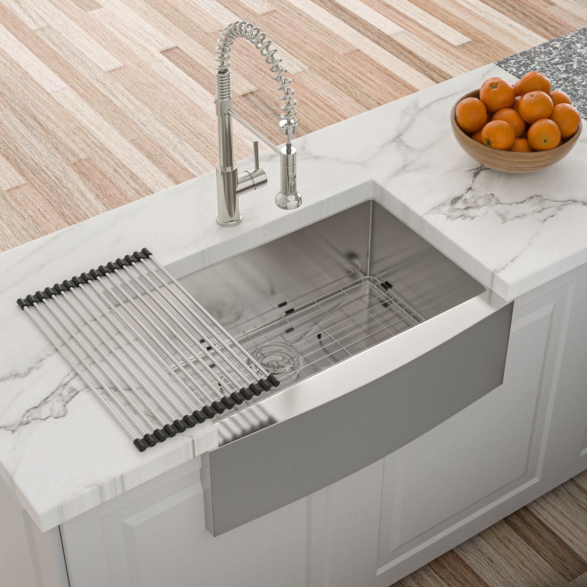 Farmhouse Kitchen Sink Stainless Steel Apron Front with Deep Single Bowl - Gray, photo 22 of 34