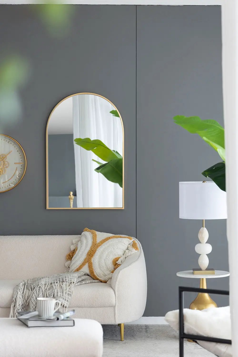 Arched Mirror With Metal Frame, Wall Mirror For Living Room Bedroom Entryway by Unique Piece Furniture