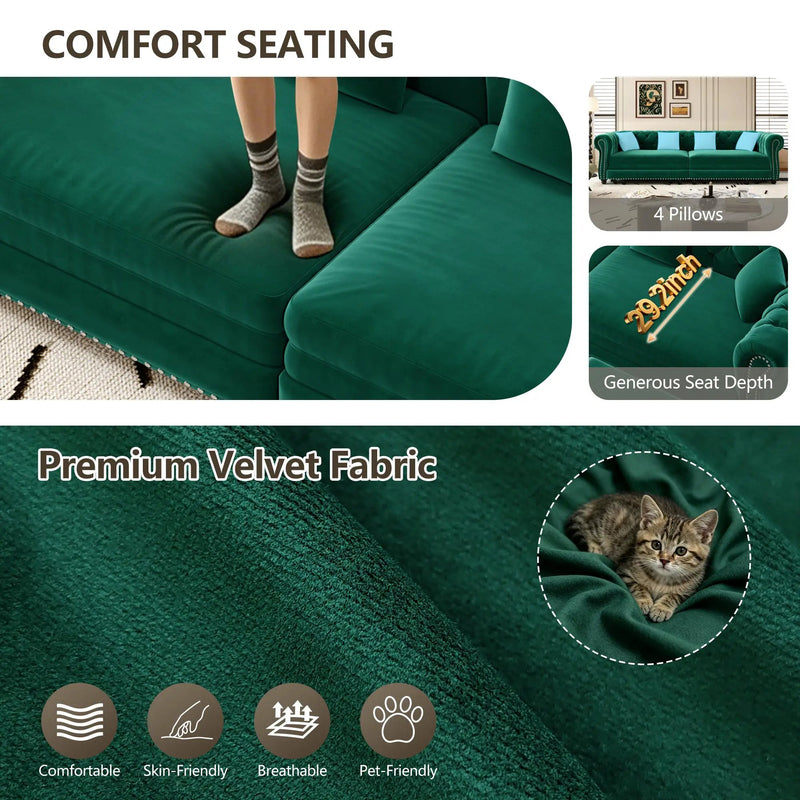 Chesterfield 3-in-1 Pull-Out Sofa Bed - Green by HouseOfZazla