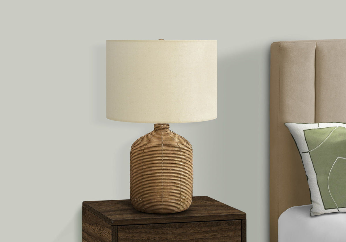 Modern Rattan Table Lamp with Fabric Shade - Light Brown or Black, photo 6 of 8