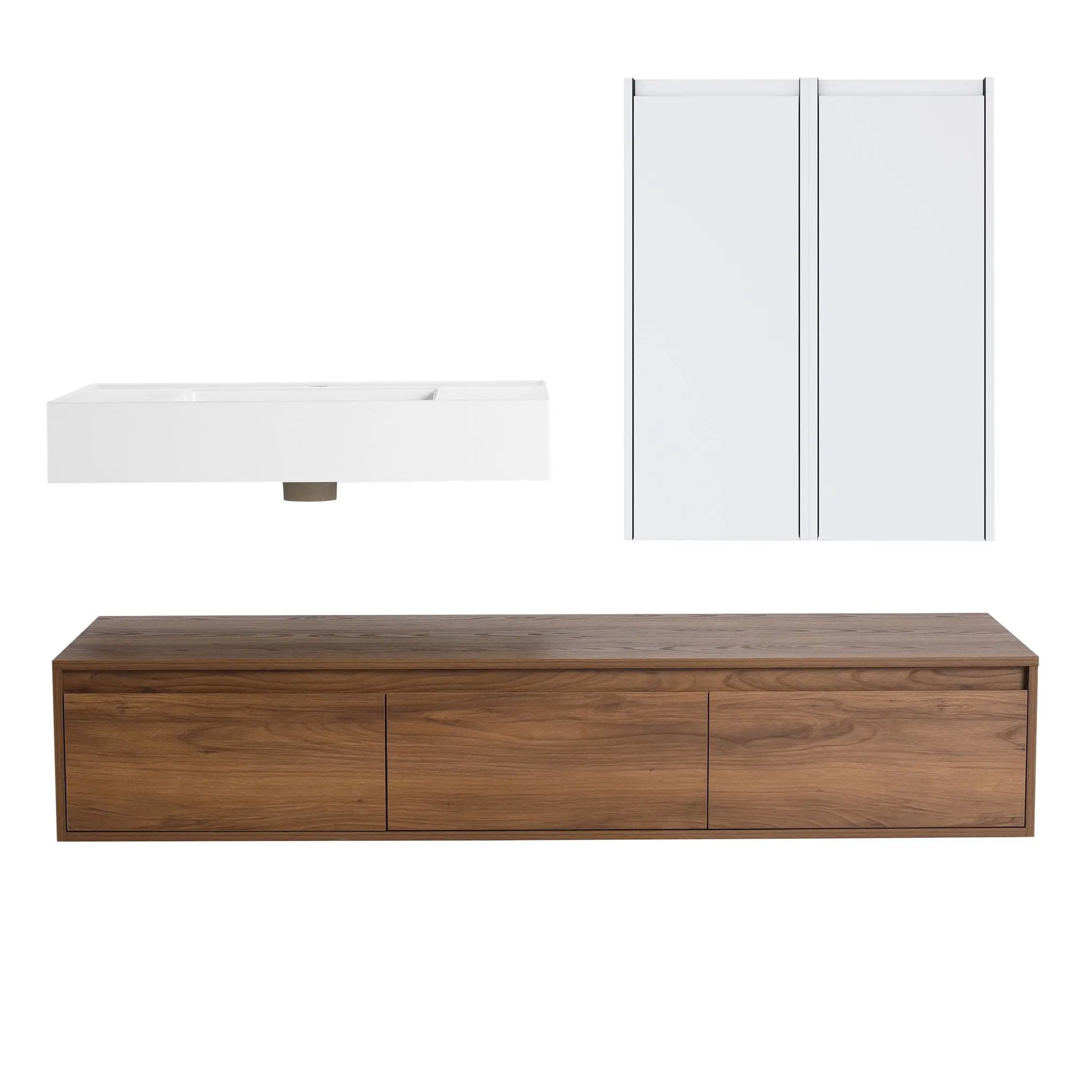 Wall Mounted Bathroom Vanity With Resin Sink And 2 Side Cabinet, 3 Soft Close Drawer - Brown Ebony by Unique Piece Furniture
