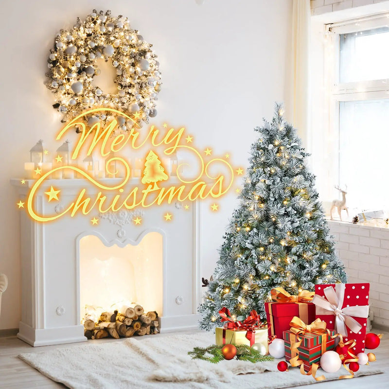 4FT Prelit Flocked Christmas Tree With Pine Needles & Eucalyptus Leaves by HouseOfZazla
