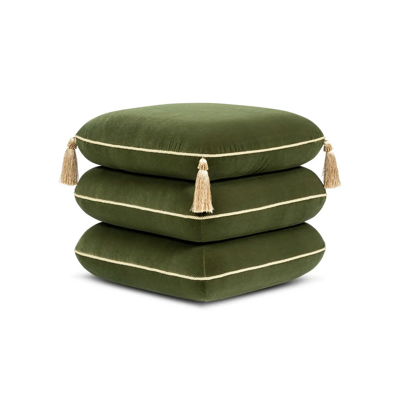 Monarch 19.5" Tassled Ottoman, Olive by HouseOfZazla